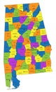 Colorful Alabama political map with clearly labeled, separated layers.