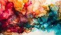 Colorful alcohol ink mixing texture. Fluid ink mix abstract background in liquid. Multicolor ink isolated on white background