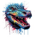 Colorful Alligator Head in Dark Bronze and Azure Neonpunk Style for Posters and Web.