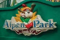 Colorful Alpen Park logo in a wall