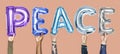 Colorful alphabet balloons forming the word peace