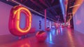 Colorful alphabet balloons in neon-lit room. Creative and fun concept suitable for design and print