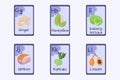 Colorful alphabet flashcard Letter G, H, I, J, K, L - ginger, honeydew, iceberg lettuce, jambon, kohlrabi, loquat.