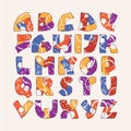 Colorful alphabet set with hand drawn letters sequence from A to Z on beige background. Vector collection hand written in bright c