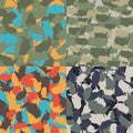 Colorful America urban camouflage. Set of USA shape camo seamless pattern. Vector fabric textile. Military print design