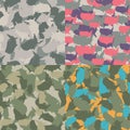 Colorful America urban camouflage. Set of USA shape camo seamless pattern. Vector fabric textile. Military print design Royalty Free Stock Photo