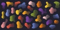 Colorful Amoeba blob with gritty texture, organic abstract shape. Set of Liquid amorphous shapes, fluid blotch