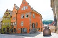 Colorful ancient gable houses - former Franciscan monastery - Schwabisch Hall, Germany. Royalty Free Stock Photo