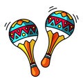 Colorful ancient maracas percussion instrument in Mexico, on a white background. Flat style.