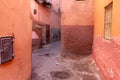 Colorful ancient old and narrow street in medina of Marrakech, Morocco, Africa