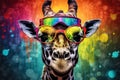 neck giraffe sunglasses animal zoo africa mammal portrait colorful wildlife. Generative AI.
