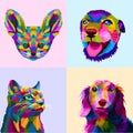 Colorful animal set dog and cat pop art style Royalty Free Stock Photo