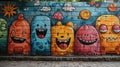 Colorful Animated Characters on Graffiti Wall - AI Generated