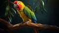 Colorful Animated Parrot Perched On Branch - Zbrush Style Royalty Free Stock Photo