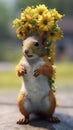 Colorful Animation: Small Squirrel with Flower Crown.