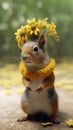 Colorful Animation: Small Squirrel with Flower Crown.