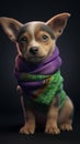 Colorful Animation Stills: Small Puppy Wearing Green and Purple Bandana.