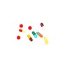 Colorful of antibiotic capsules pills and tablets isolated on white background with clipping path. Royalty Free Stock Photo