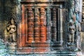 Colorful antient reliefs of Banteay Kdei Temple in Angkor Wat complex, Cambodia