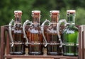 Colorful Antique bottles on display