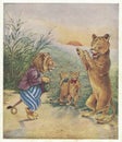 Colorful antique illustration shows a cute lion& x27;s family. Vintage drawing shows a happy lion& x27;s family. Old