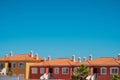 Colorful apartment houses with blue sky copy space - real estate exterior Royalty Free Stock Photo