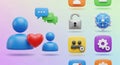 Colorful app icons showcase user profiles messaging and settings on a gradient background Royalty Free Stock Photo