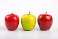 Colorful apple set red green and yellow fruit, three apples nature food isolated on white background AI generated