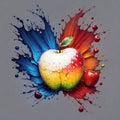 A colorful apple splattered paint created with Generative AI