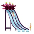 Colorful aquapark waterslide with playing children. Attraction in waterpark. Flat style isolated vector illustration
