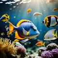 Colorful aquarium, showing different colorful fishes swimming Royalty Free Stock Photo