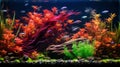 Colorful plants in aquarium tank with Nature generated by AI tool.