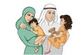 Colorful arabian happy family sketch