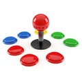 Colorful arcade button setup with central joystick lever Royalty Free Stock Photo