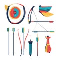 Colorful Archery Illustration, Target, Bows, Arrows, and Quiver Royalty Free Stock Photo