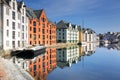 Colorful architecture of Alesund reflected in the water, Norway Royalty Free Stock Photo