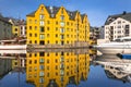 Colorful architecture of Alesund reflected in the water, Norway Royalty Free Stock Photo