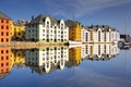 Colorful architecture of Alesund reflected in the water, Norway Royalty Free Stock Photo