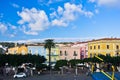 Colorful architecture at Carloforte harbor, San Pietro island, Sardinia Royalty Free Stock Photo