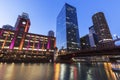 Colorful architecture of Chicago at night Royalty Free Stock Photo