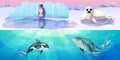 Colorful Arctic Animals Horizontal Banners