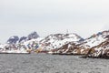 Colorful arctic village houses at the rocky fjord  in the middle of nowhere, Kangamiut Royalty Free Stock Photo