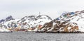 Colorful arctic village houses at the rocky fjord  in the middle of nowhere, Kangamiut Royalty Free Stock Photo