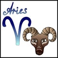 Colorful Aries zodiac sign, vector hand-drawn illustration isolated on white background Royalty Free Stock Photo