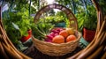 Freshly Harvested Garden Vegetables in Wicker Basket