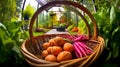 Freshly Harvested Garden Vegetables in Wicker Basket