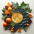 A colorful arrangement of fruit and vegetables, AI