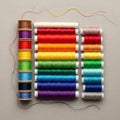 The left showcase vibrant yarns including red, yellow, green, Royalty Free Stock Photo
