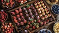 A colorful array of bitesized desserts including mini fruit tarts and chocolatedipped strawberries displayed on a rustic Royalty Free Stock Photo