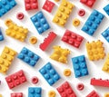 A colorful array of bricks on a white background